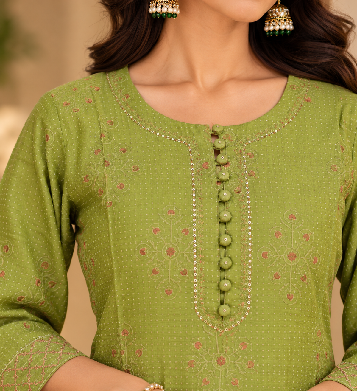 Green Chanderi Kurta Dupatta
