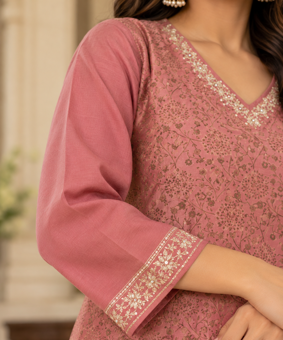 Pink Gold Chanderi Kurta
