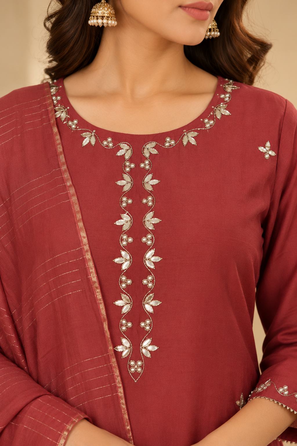 Maroon Dupion Silk Complete Suit Set