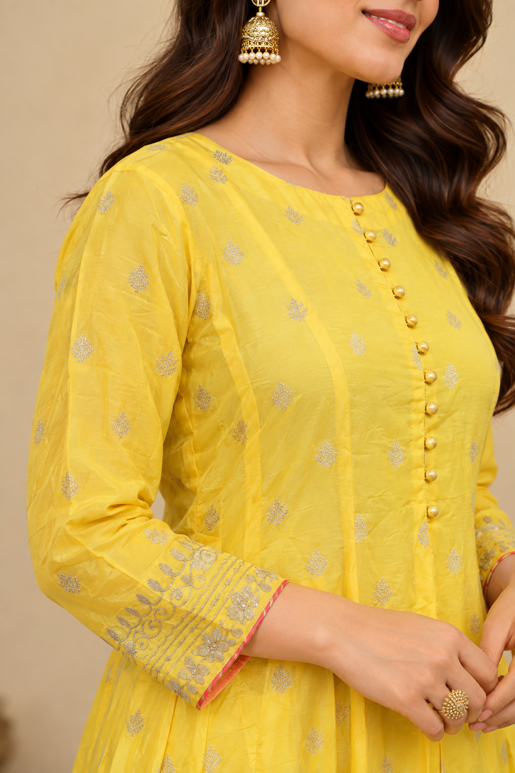 Yellow Round Neck Complete Suit Set