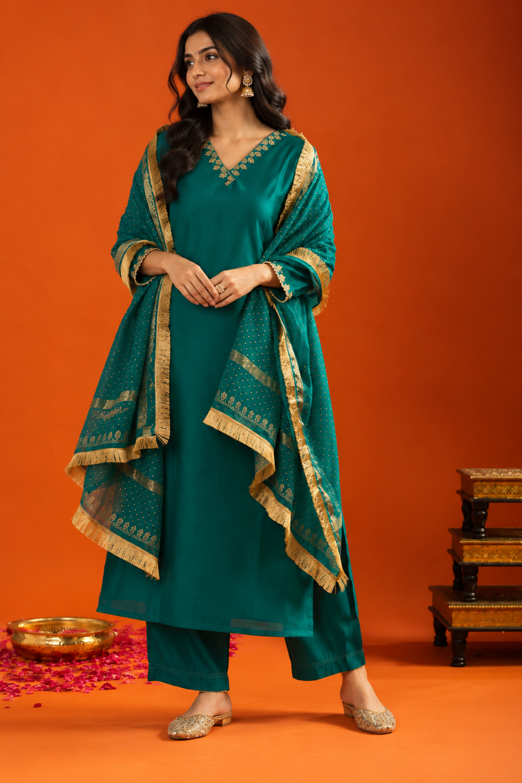 Green Chanderi Complete Suit Set