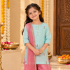 Powder Blue And Pink Kurta palazzo Dupatta Set