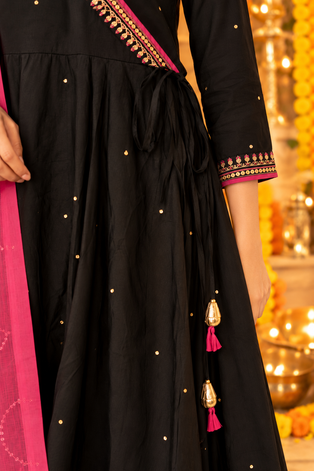 Black And Pink Kurta Dupatta Set