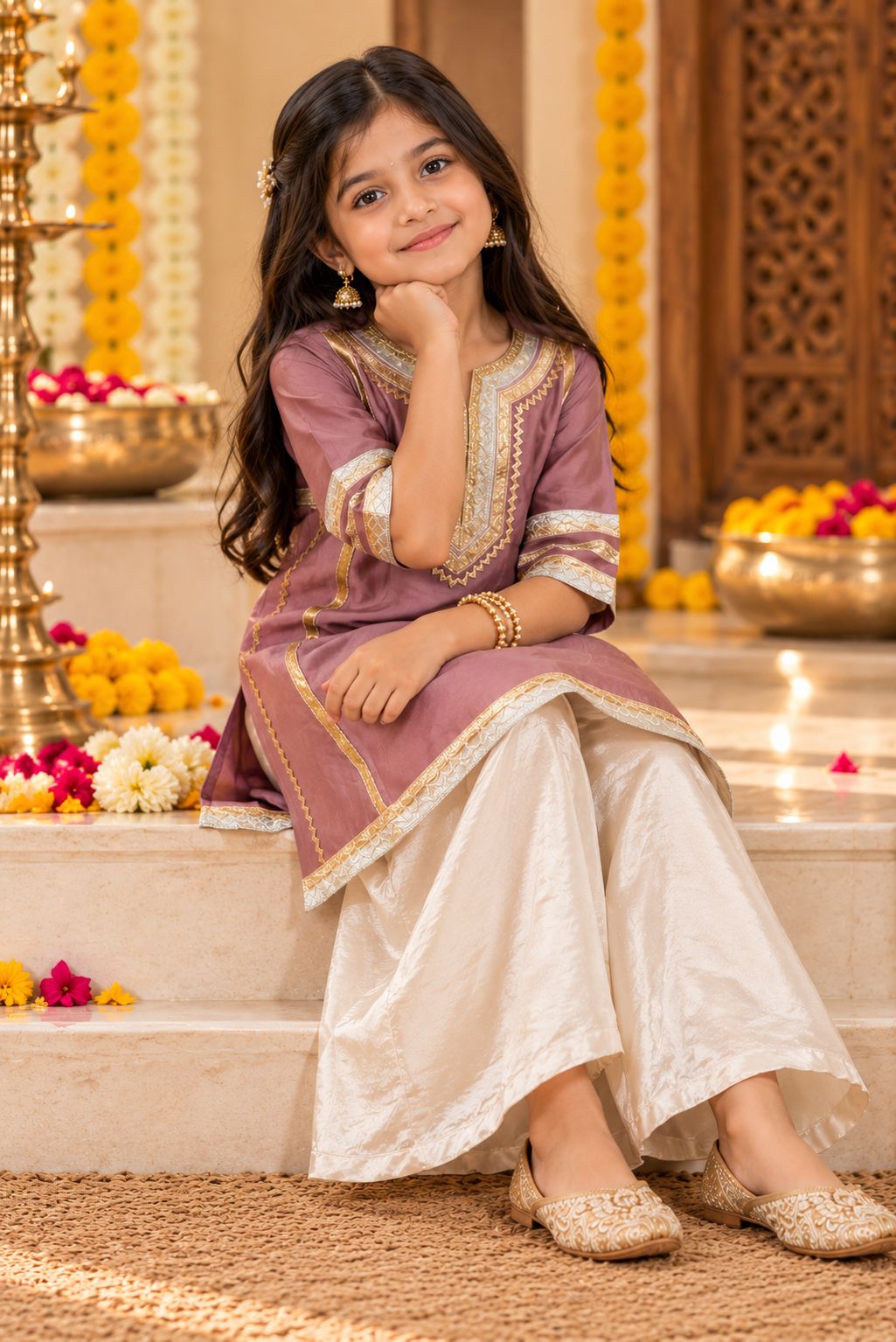 Mauve And Silver Kurta Palazzo Set