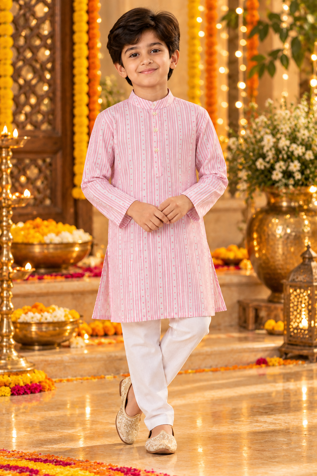 Pink Cotton Kids Boys Kurta