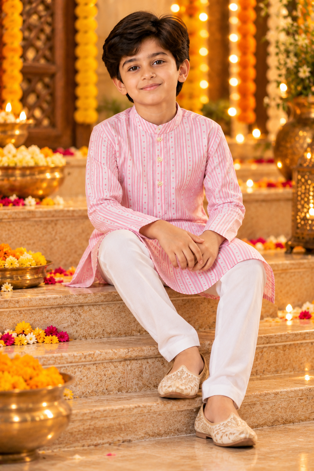 Pink Cotton Kids Boys Kurta