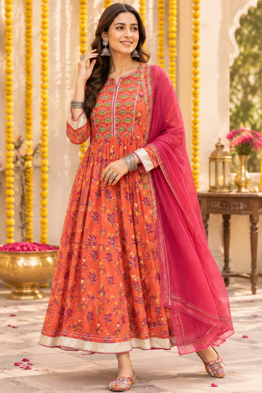 Orange Kurta Dupatta Set