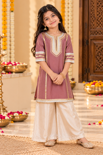 Mauve And Silver Kurta Palazzo Set