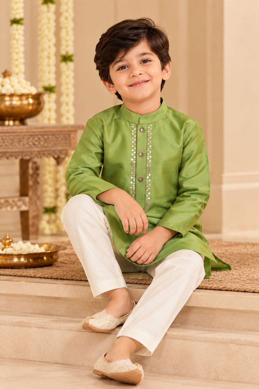 Green Kids Boy Kurta