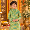 Blue and Green Check Print Kids Boys Kurta