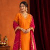 Orange And Pink Chanderi Complete Suit Set