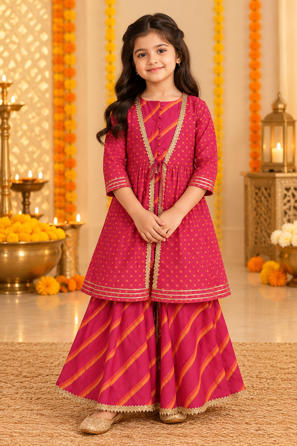 Falsa Pink Cotton kurta Skirt Set