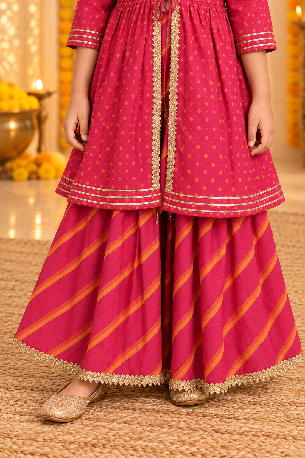 Falsa Pink Cotton kurta Skirt Set