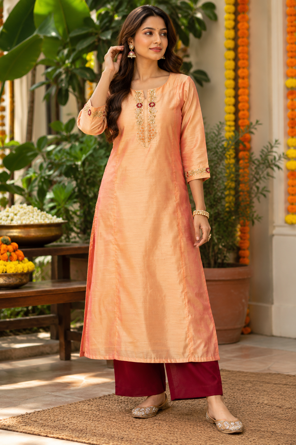 Orange Chanderi Kurta
