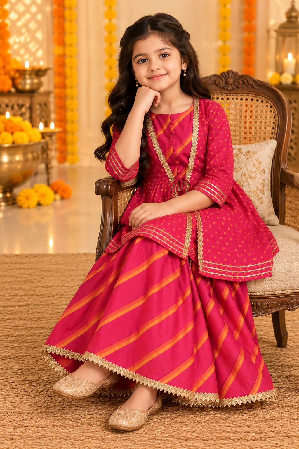 Falsa Pink Cotton kurta Skirt Set