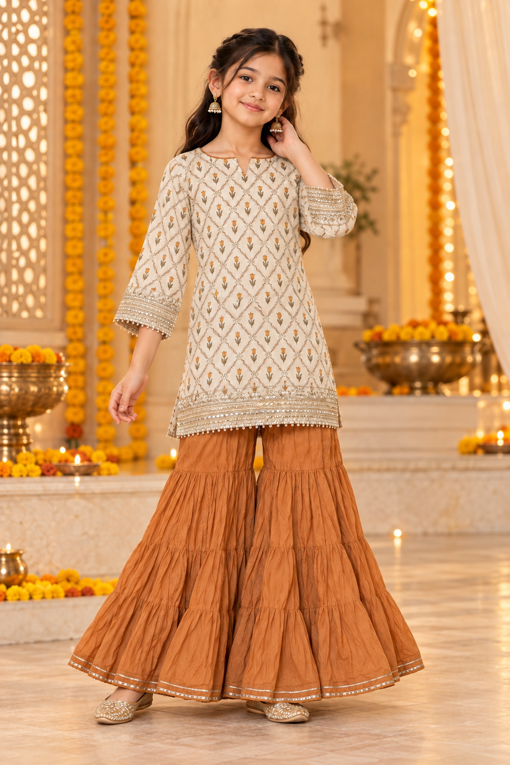 Off White Kids Girls Kurta sharara Set