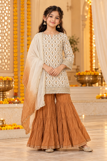 Off White Kids Girls Kurta sharara Set