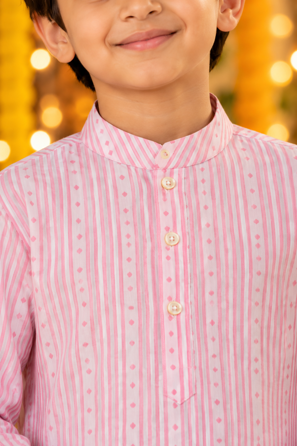 Pink Cotton Kids Boys Kurta