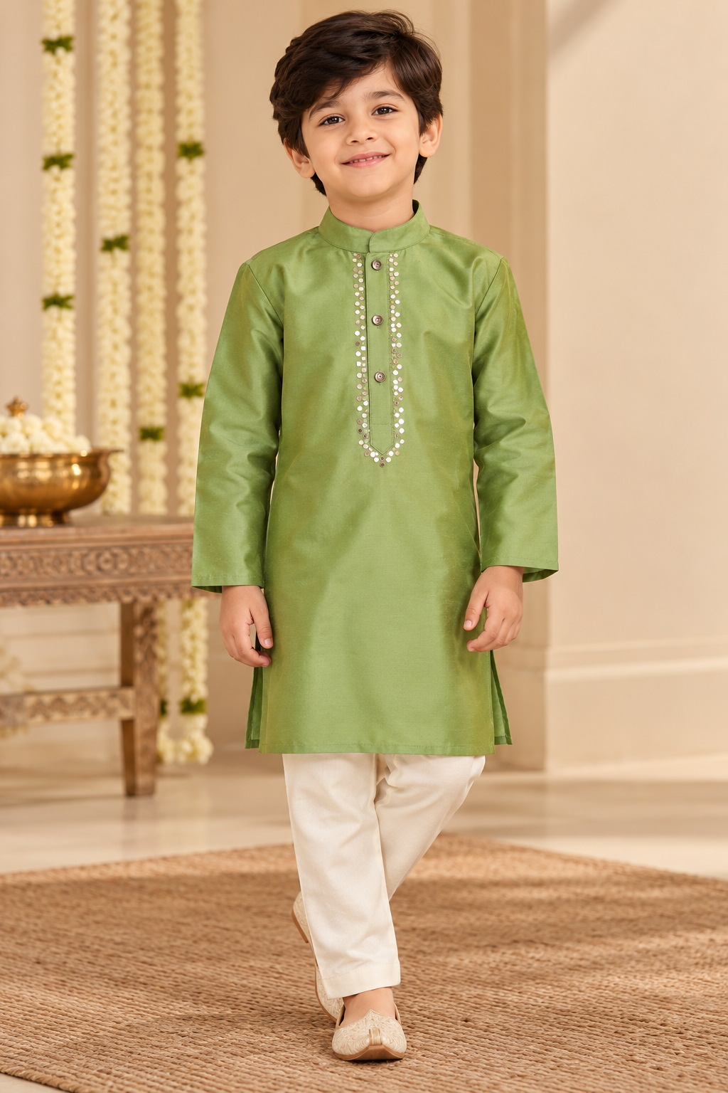Green Kids Boy Kurta