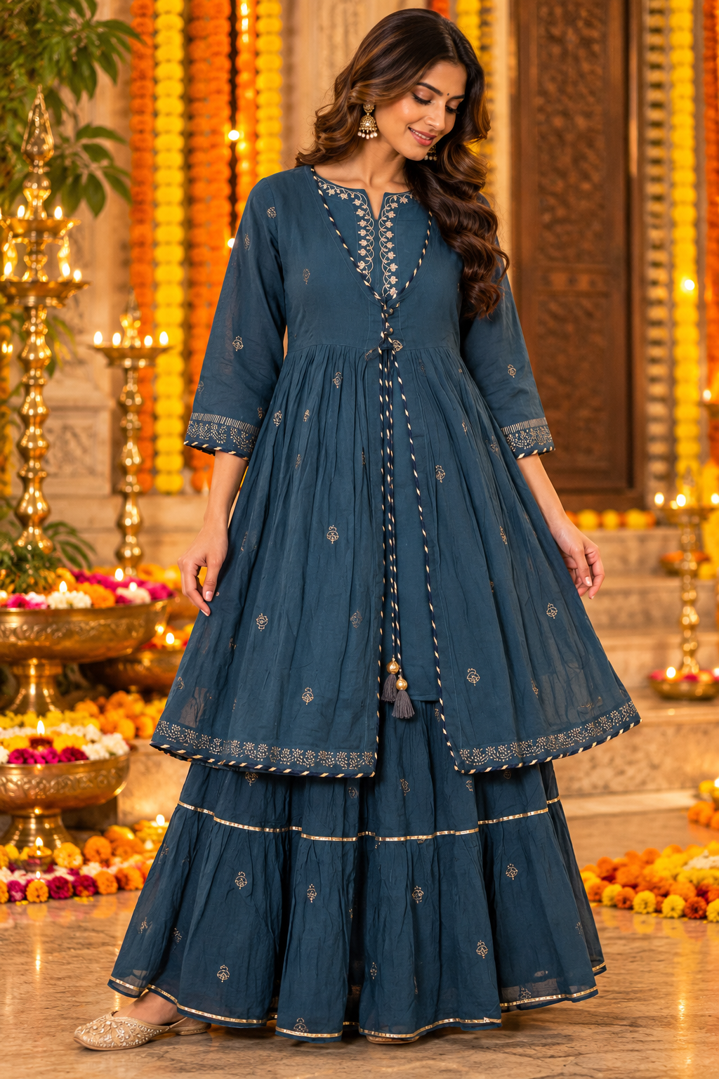 Peacock Blue Top And Skirt
