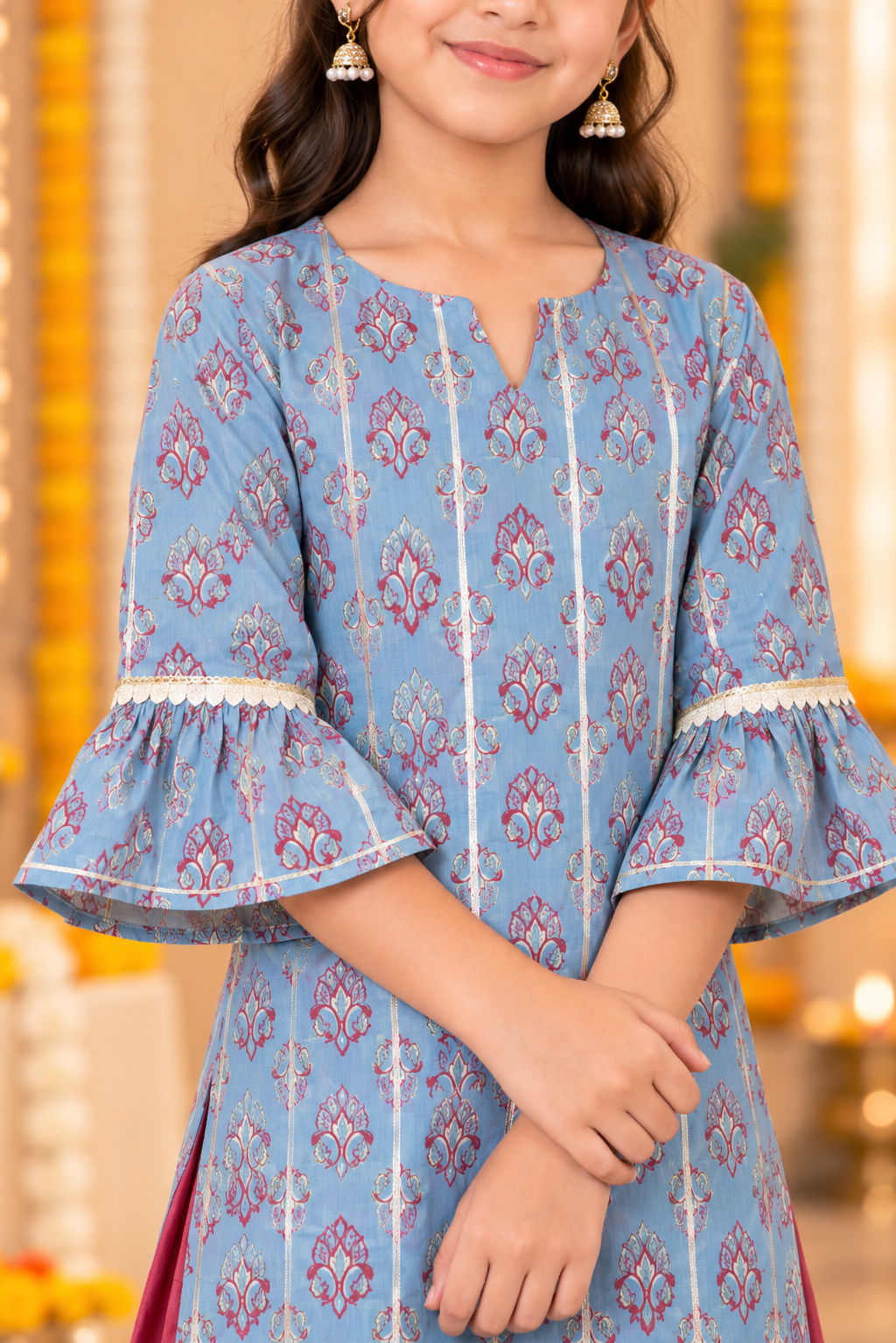 Blue Kids Girls Kurta pant Set with Dupatta