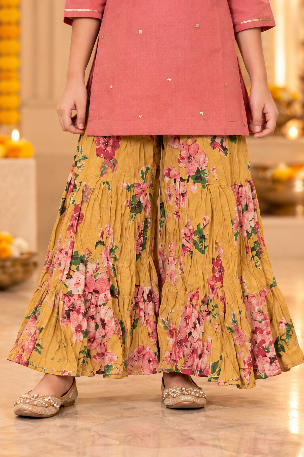 Peach  Kids Girls Kurta Shrara and Dupatta Set