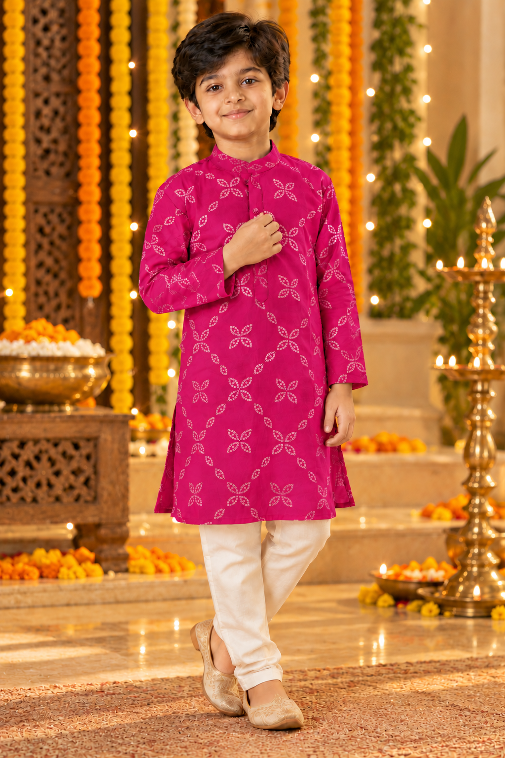 Falsa Pink  Cotton Collar Neck Kurta