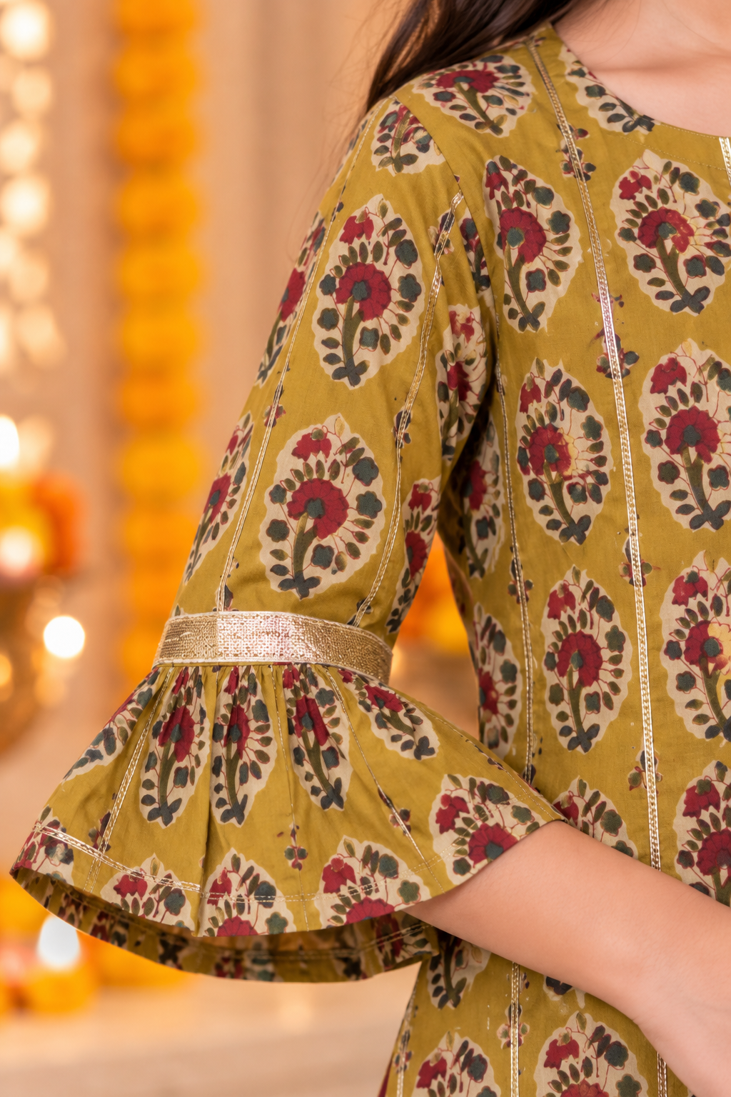 Green Kids Girls Kurta Shrara and Dupatta Set