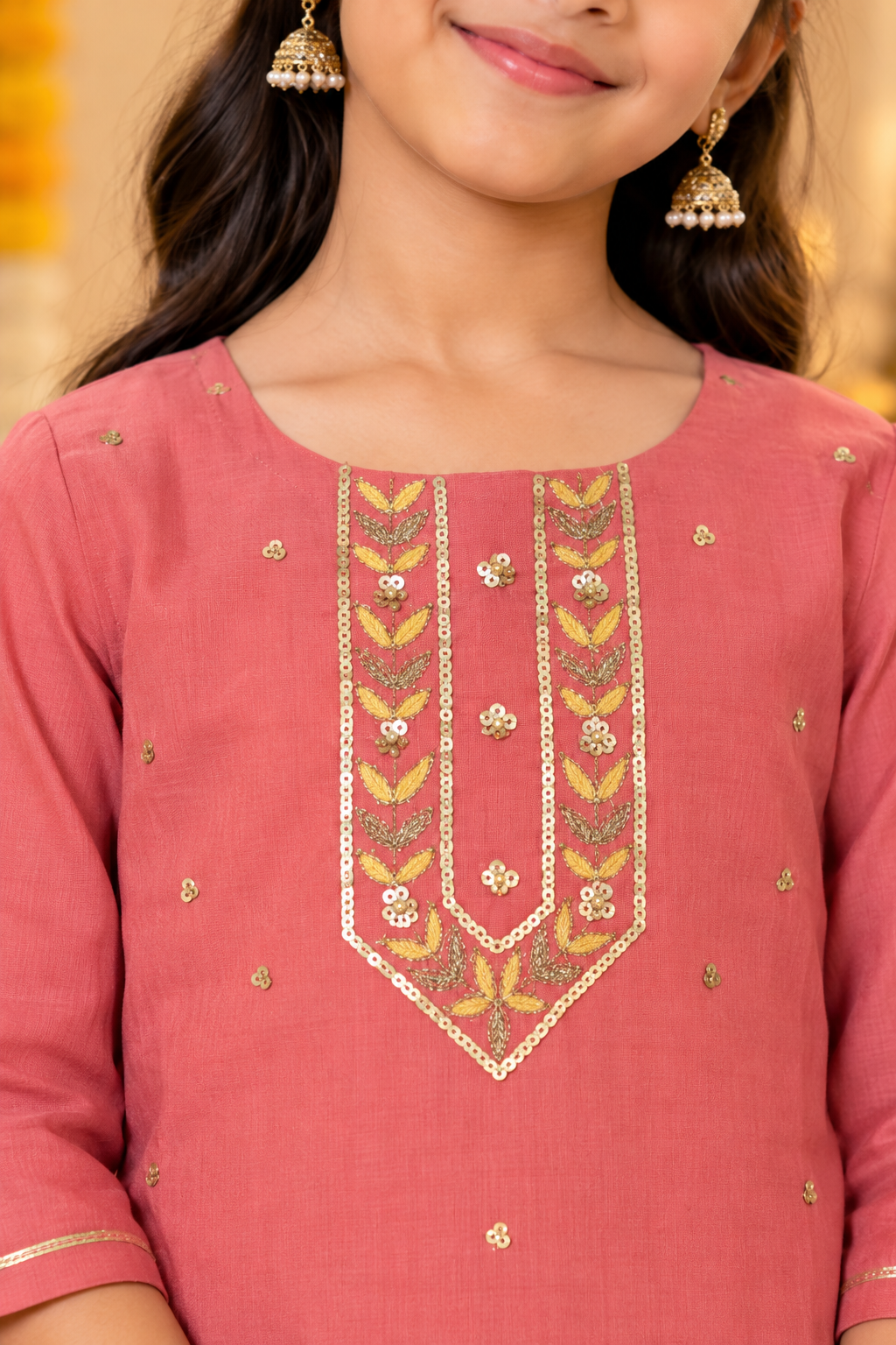 Peach  Kids Girls Kurta Shrara and Dupatta Set