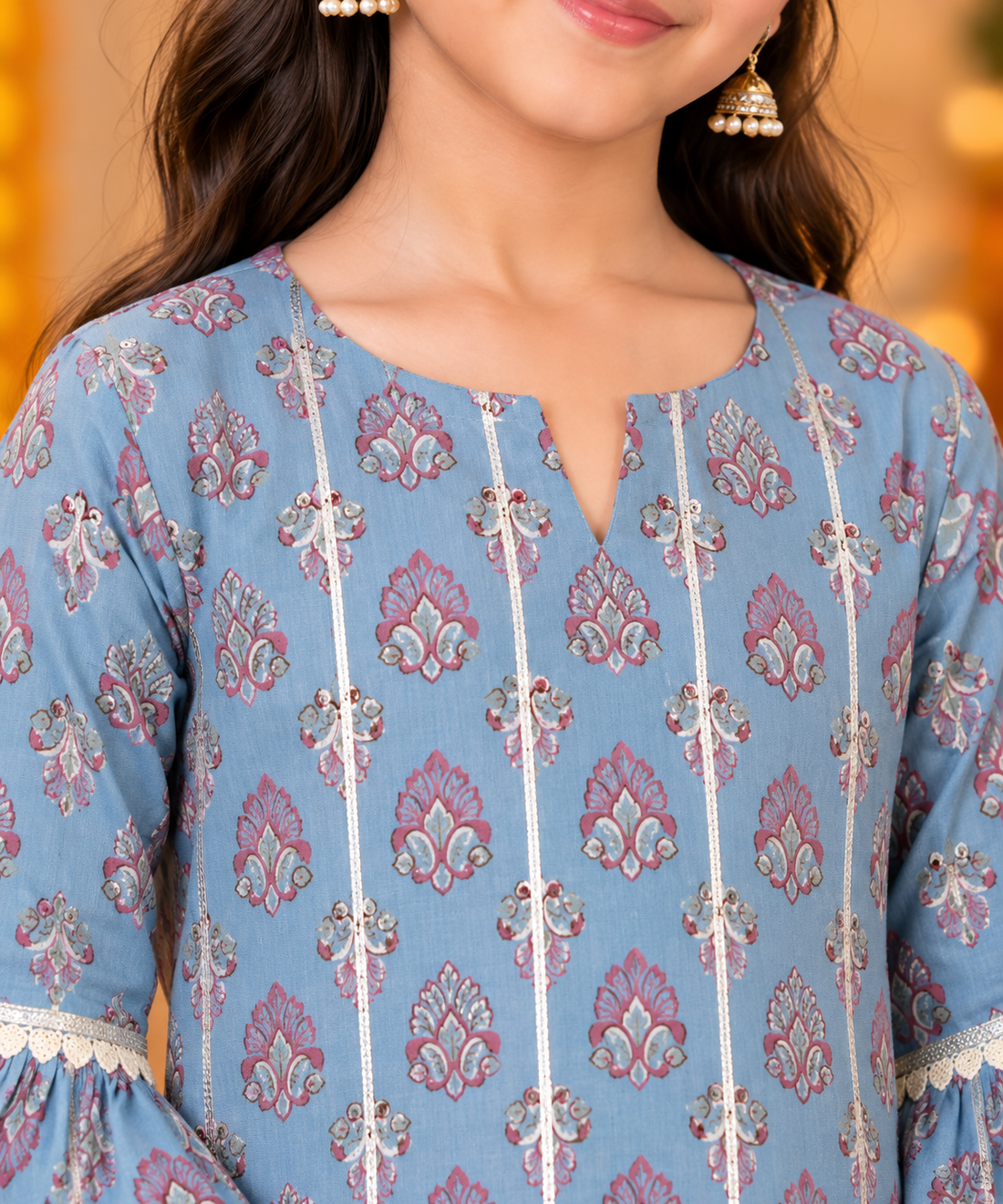 Blue Kids Girls Kurta pant Set with Dupatta