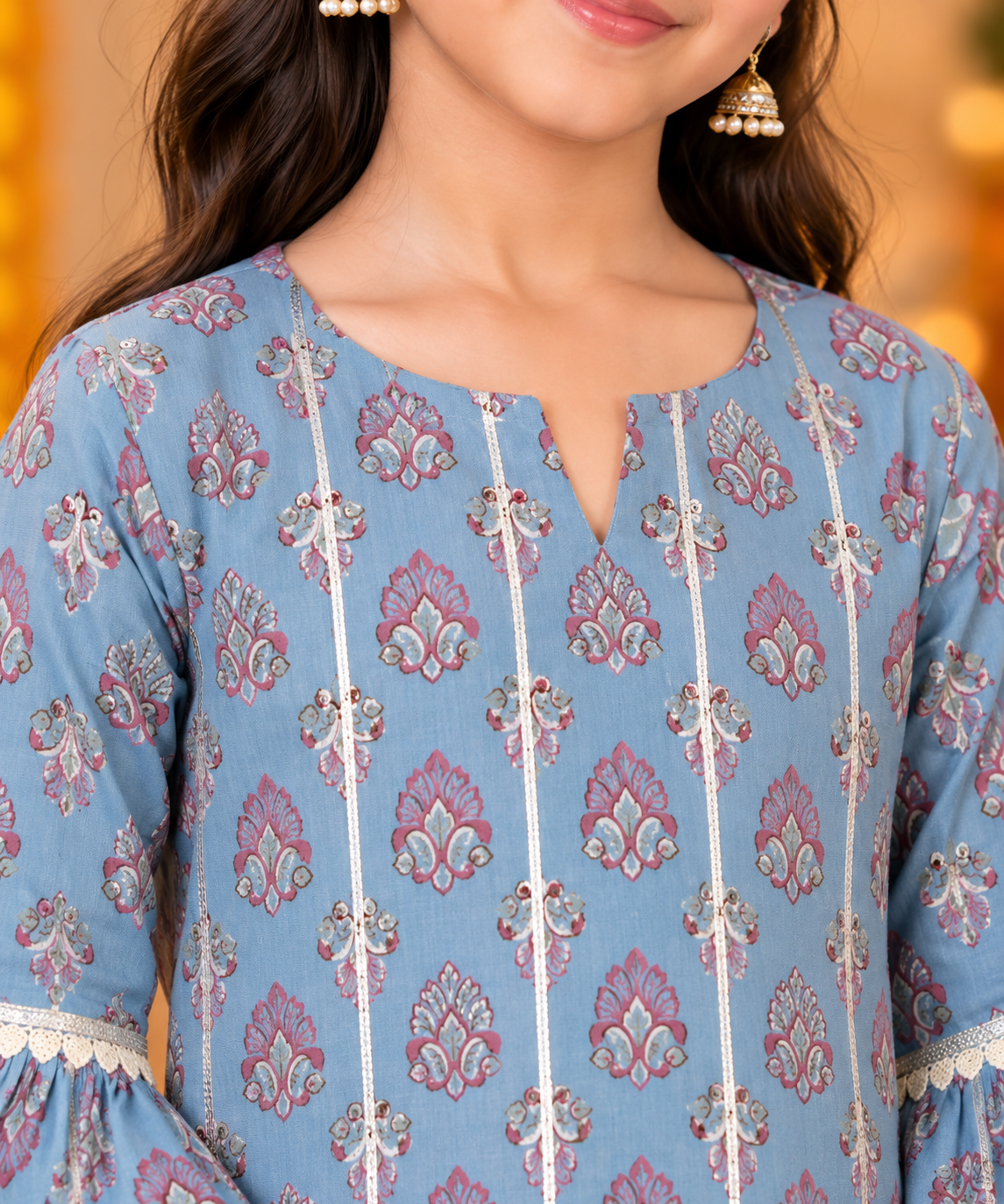 Blue Kids Girls Kurta pant Set with Dupatta
