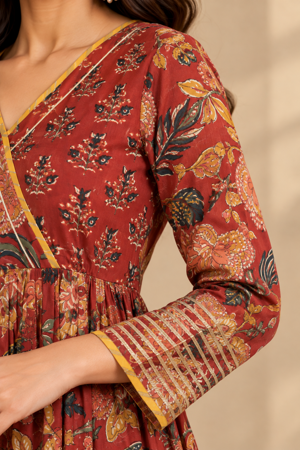 Red Cotton And Dupatta Kota Doriya Complete Suit Set
