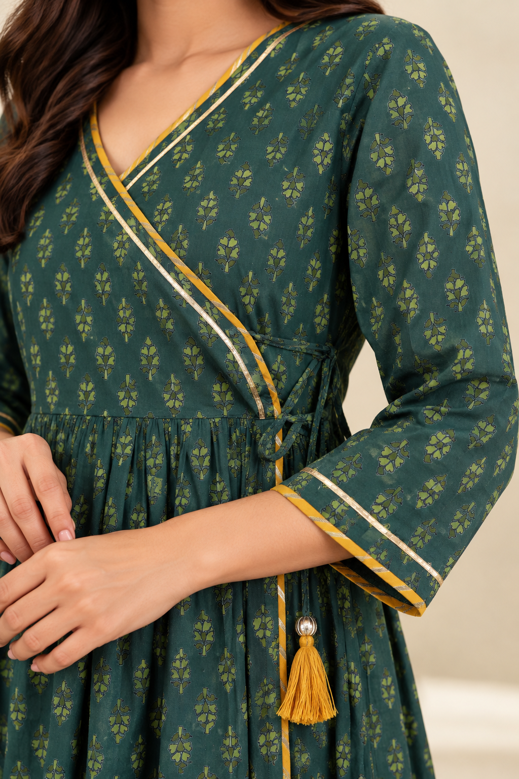Teal Cotton Angrakha Kurta With Dhoti