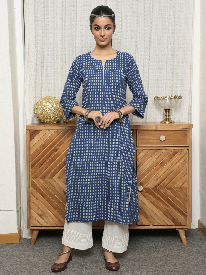 Indigo Cotton Block Printed Kurta For Women's