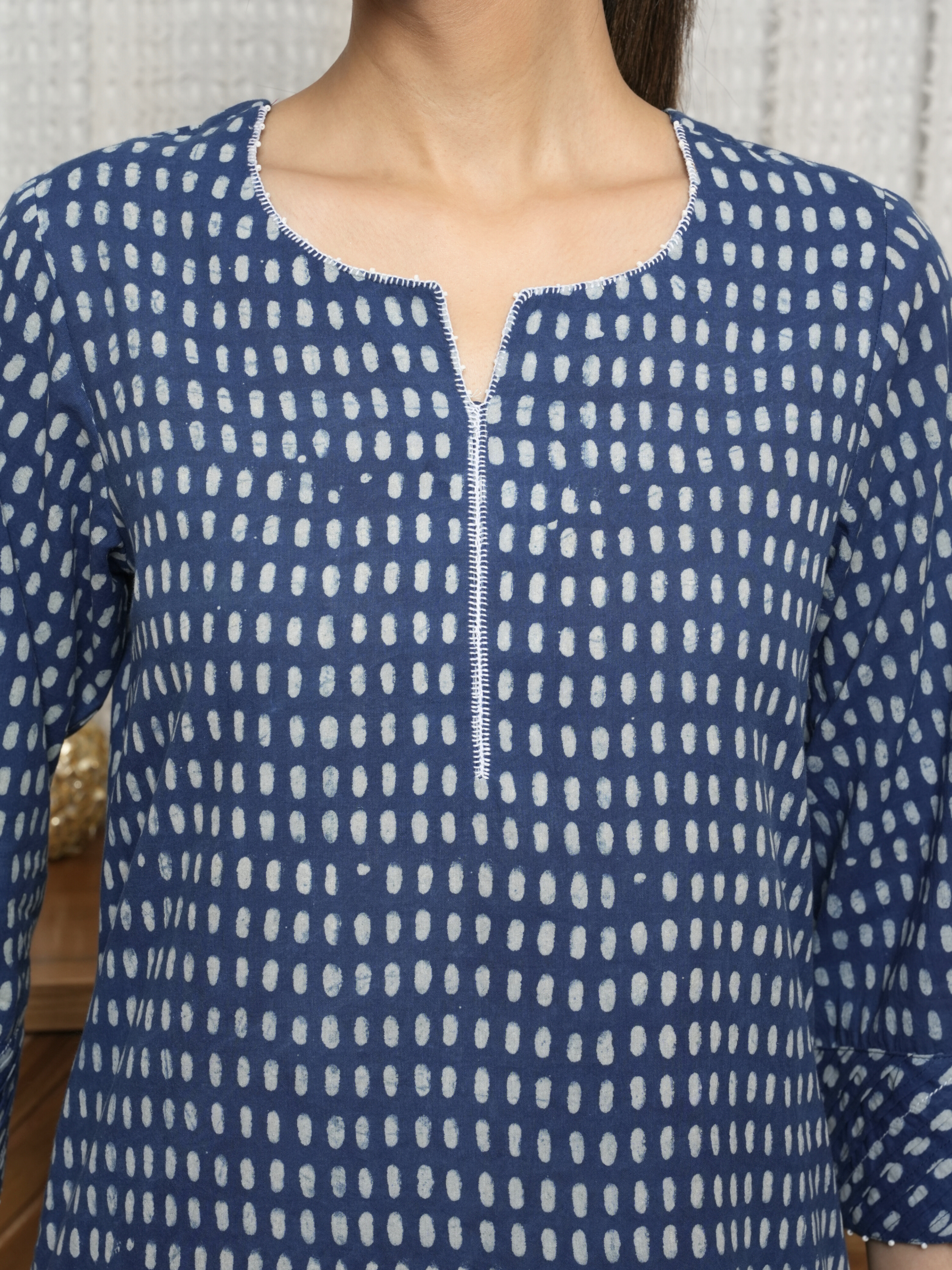 Indigo Cotton Block Printed Kurta For Women's