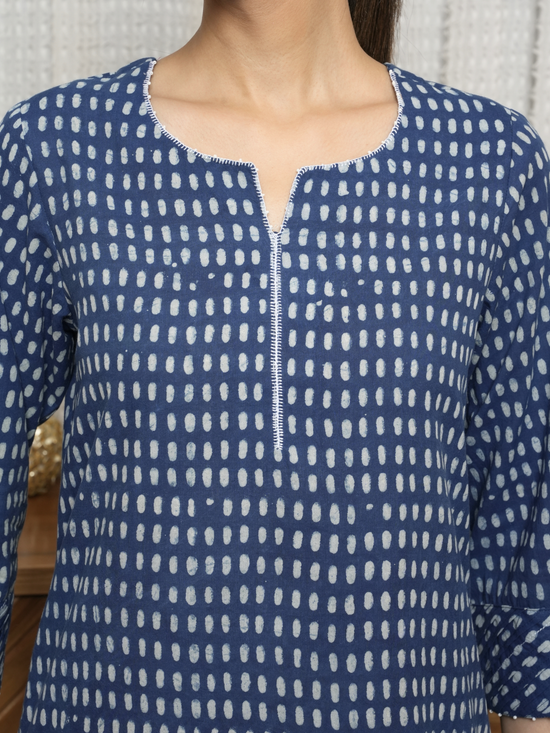 Indigo Cotton Block Printed Kurta For Women's