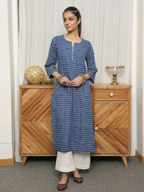 Indigo Cotton Block Printed Kurta For Women's