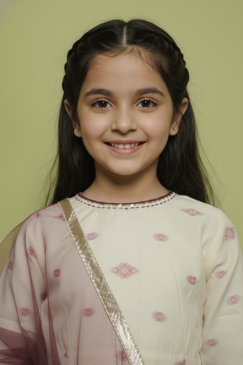 Beige and Wine Bandhani Print Cotton Kids Lehanga