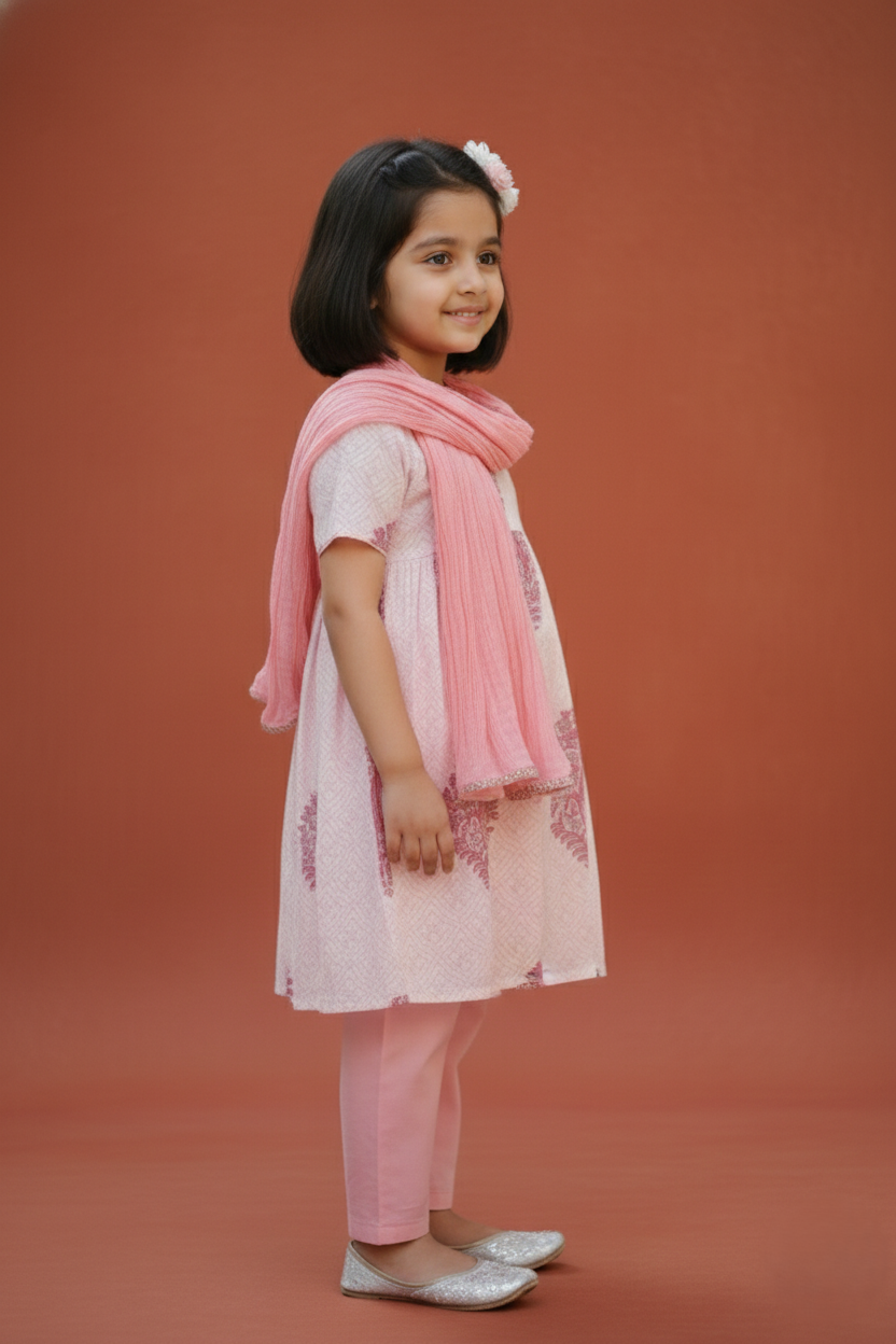 Soft Baby Pink Kurta Pant Dupatta Set