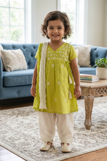 Lime Yellow Kurta Dhoti Dupatta Set