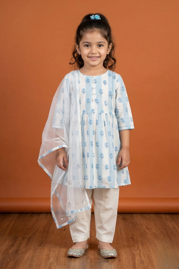White And Blue Kurta Salwar Dupatta