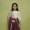 Beige and Wine Bandhani Print Cotton Kids Lehanga