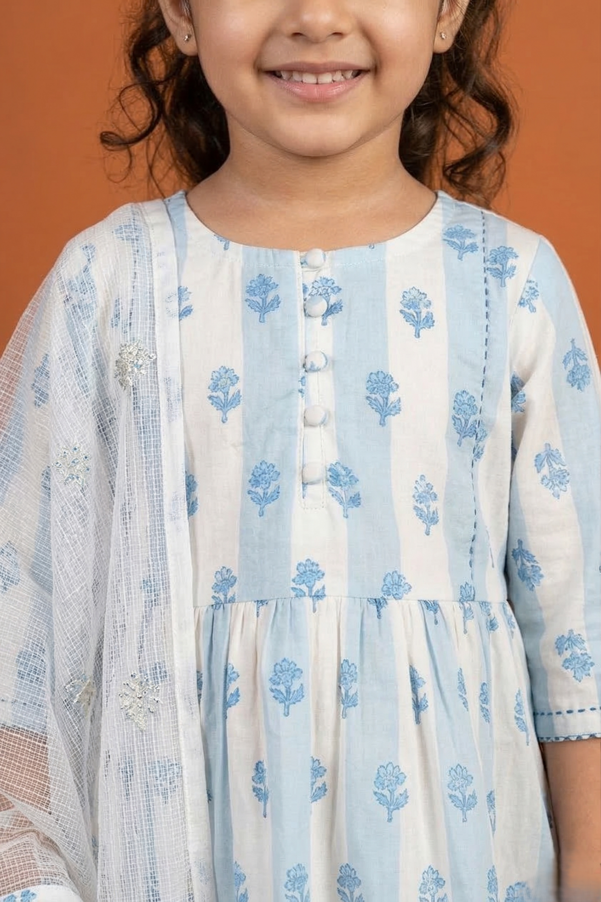 White And Blue Kurta Salwar Dupatta