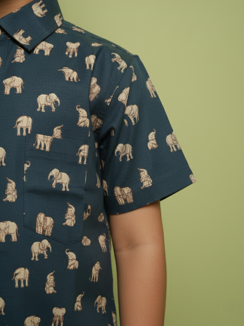 Deep Blue Cotton Boy's Shirt