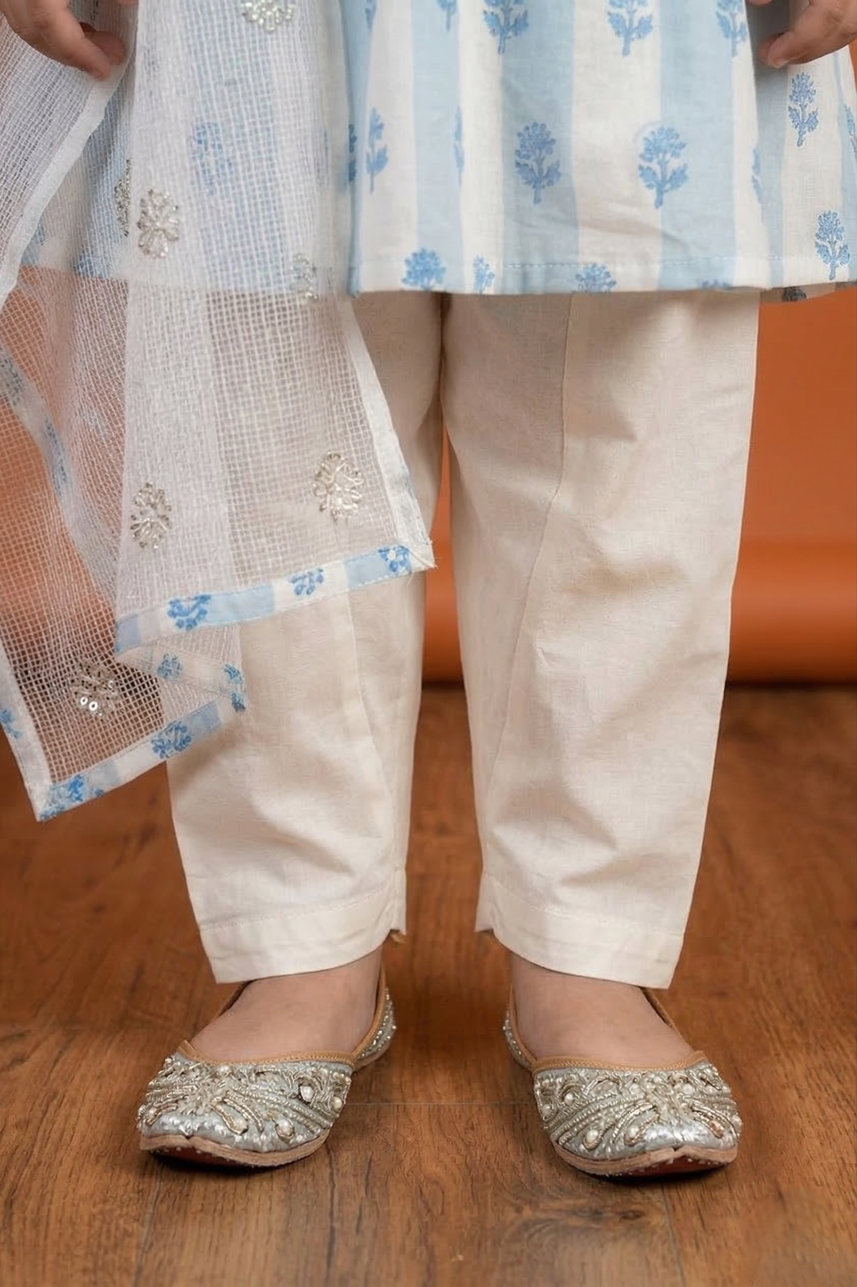 White And Blue Kurta Salwar Dupatta