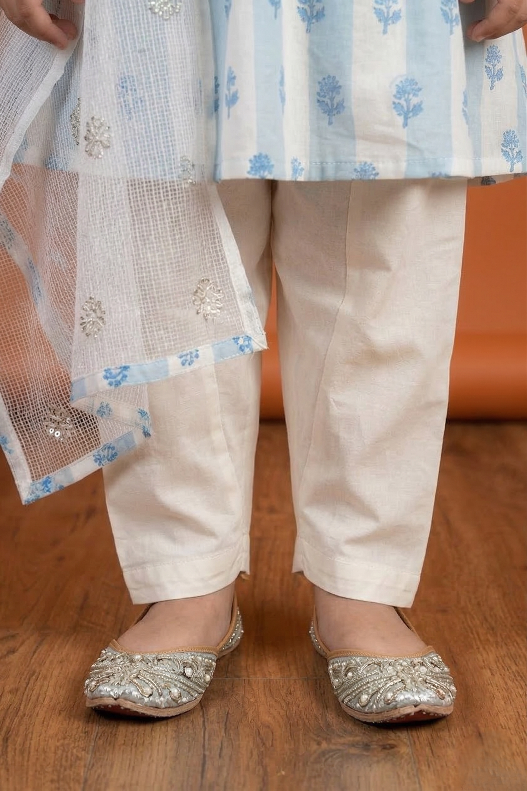 White And Blue Kurta Salwar Dupatta