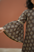 Coffee Brown Cotton Round Neck Top and Capri Set