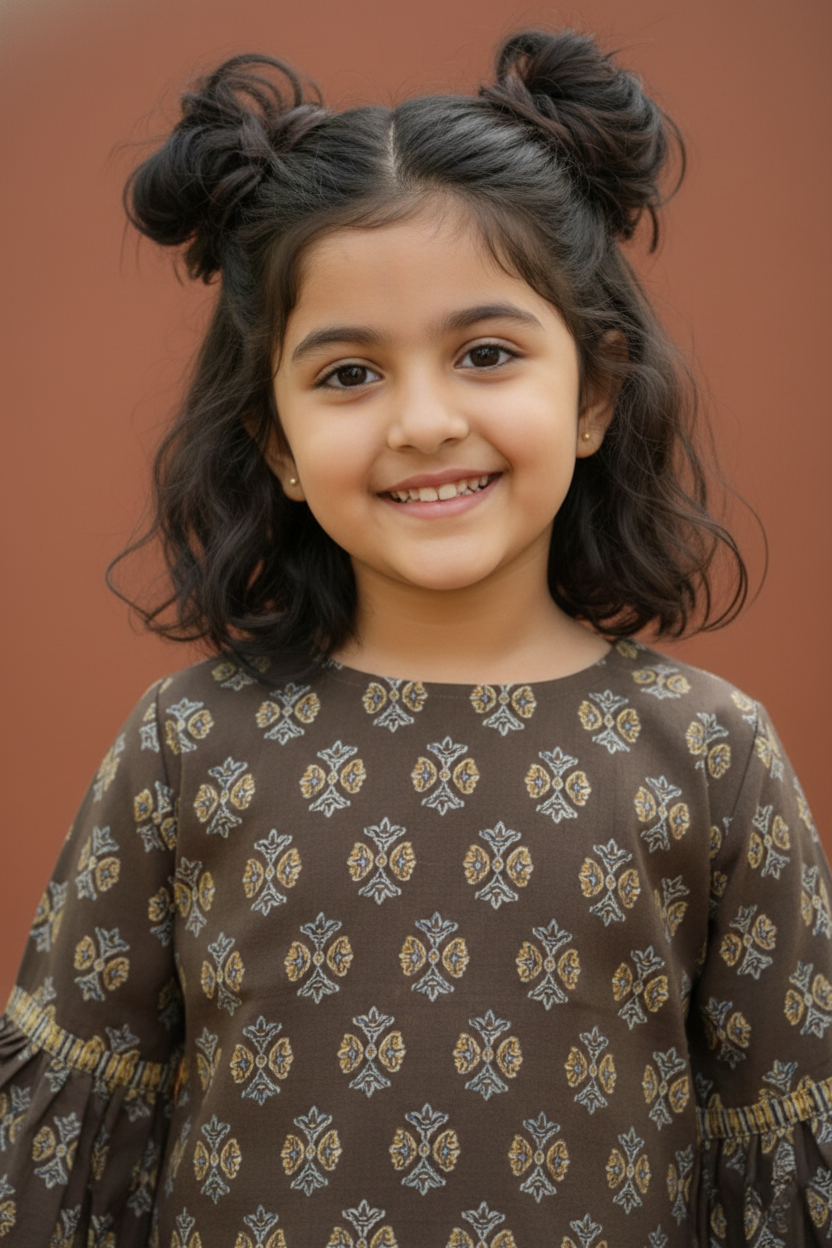 Coffee Brown Cotton Round Neck Top and Capri Set