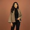 Beige Colour Merino Wool Collar Neck Solid With Hand Embroidery Short Jacket For Women's