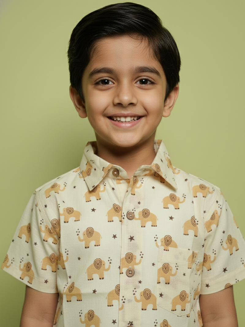 Light Cream Cotton Boy's Shirt